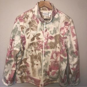 𝅺ALFRED Dunner Floral Vintage 80s floral Patterned ZipUp Fleece Sequin Jacket